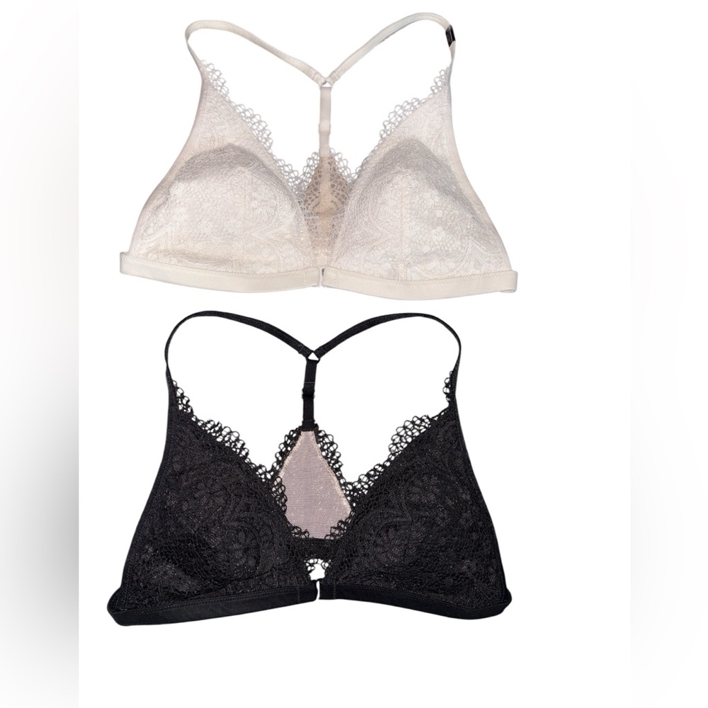 Victoria's Secret Body By crochet racerback Bralette Duo - Black and Cream large